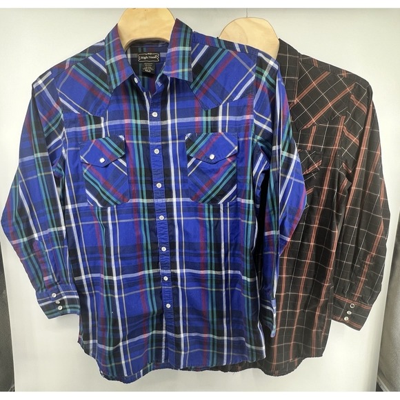 High Noon Other - High Noon Western Shirt Pearl Snap XLT XL Tall Lot of 2 Blue Black Plaid L/S